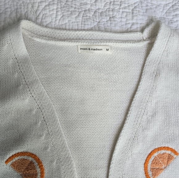 Orange Motif Fruit Slice Open Sweater Knit Cardigan - Picture 3 of 12